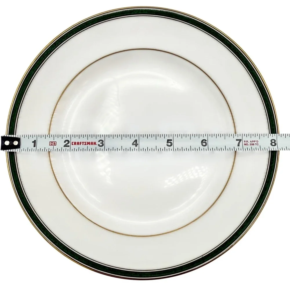 Vtg Spode Tuscana Salad Plates Set of 8 Green Gold Bone China Y8578-R England EX